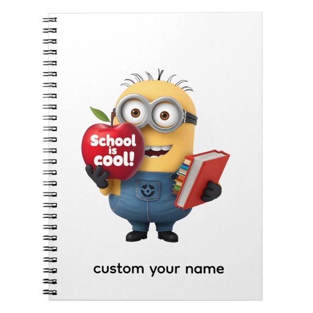 School is Cool | Minion with Apple Custom Name  Anteckningsbok (Framsidan)
