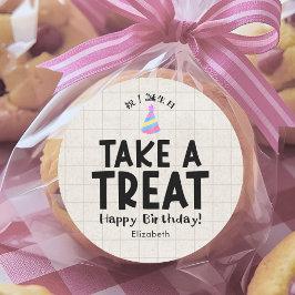 School Kids Birthday Treat Party Hat Kraft Runt Klistermärke