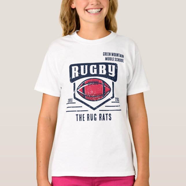 School Klubb Team League Namn Year Rugby T Shirt (Framsida)