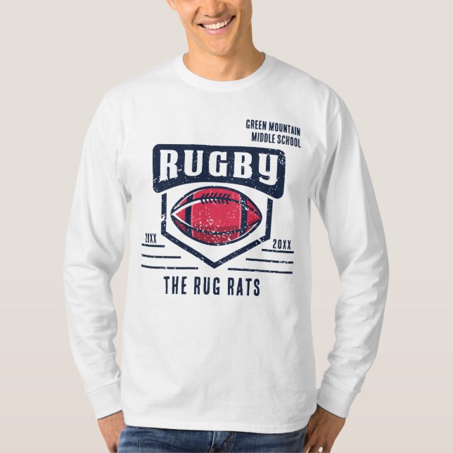 School Klubb Team League Namn Year Rugby T Shirt (Framsida)