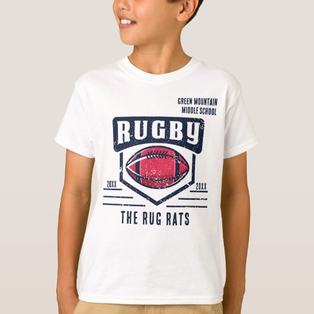 School Klubb Team League Namn Year Rugby T Shirt (Framsida)