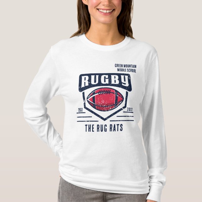 School Klubb Team League Namn Year Rugby T Shirt (Framsida)