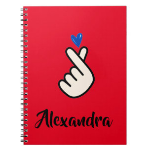 School Koreansk Kpop Red Blue Hand Heart Anteckningsbok