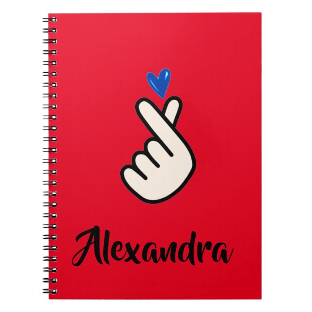 School Koreansk Kpop Red Blue Hand Heart Anteckningsbok (Framsidan)