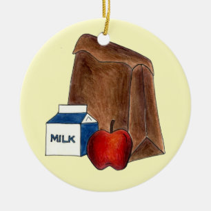 School Lunch Dam Cafeteria Worker Apple Julgransprydnad Keramik