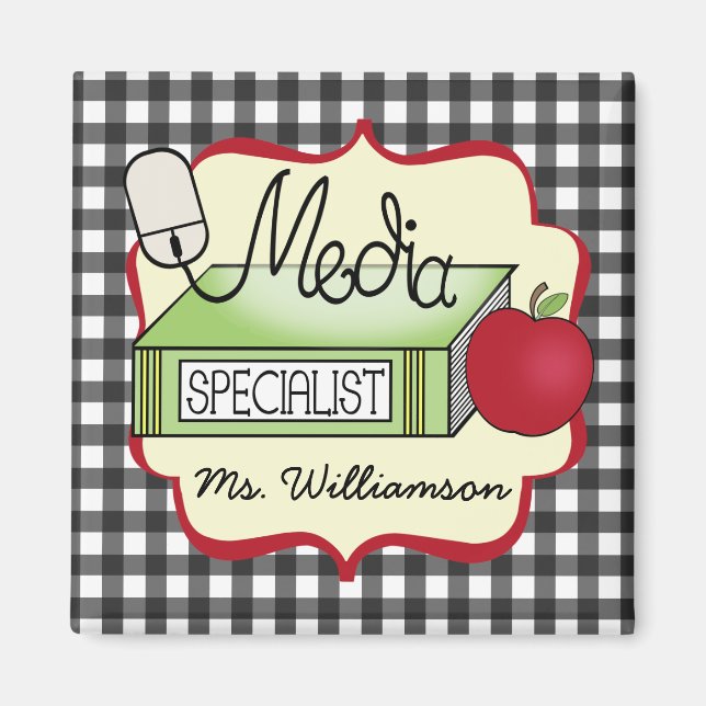 School Media Specialist - Grått Gingham Magnet (Framsidan)