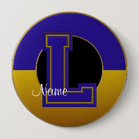 School Monogrammed Button, Blue-Guld Brev L