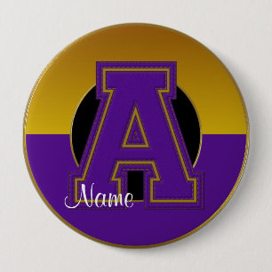 School Monogrammed Button, Lila-Guld Brev A Knapp