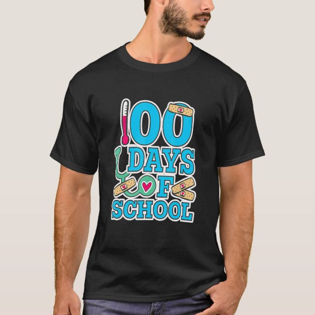 School Nurse 100 Days Of School T Shirt (Framsida)