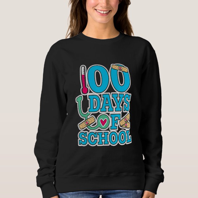 School Nurse 100 Days Of School T Shirt (Framsida)
