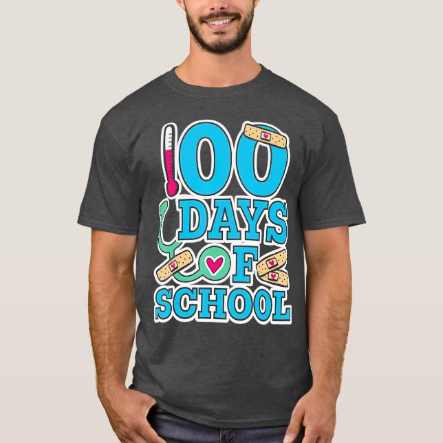 School Nurse 100 Days of School T Shirt (Framsida)