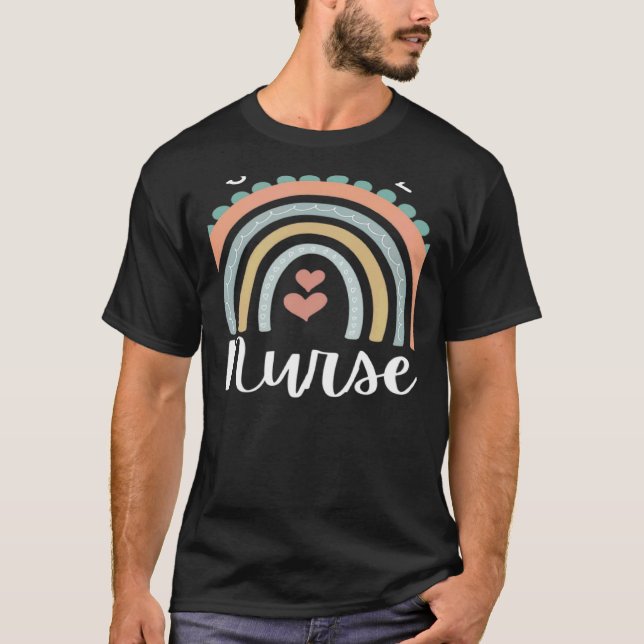 School Nurse Boho Rainbow Heart Nurse Week Graphic T Shirt (Framsida)