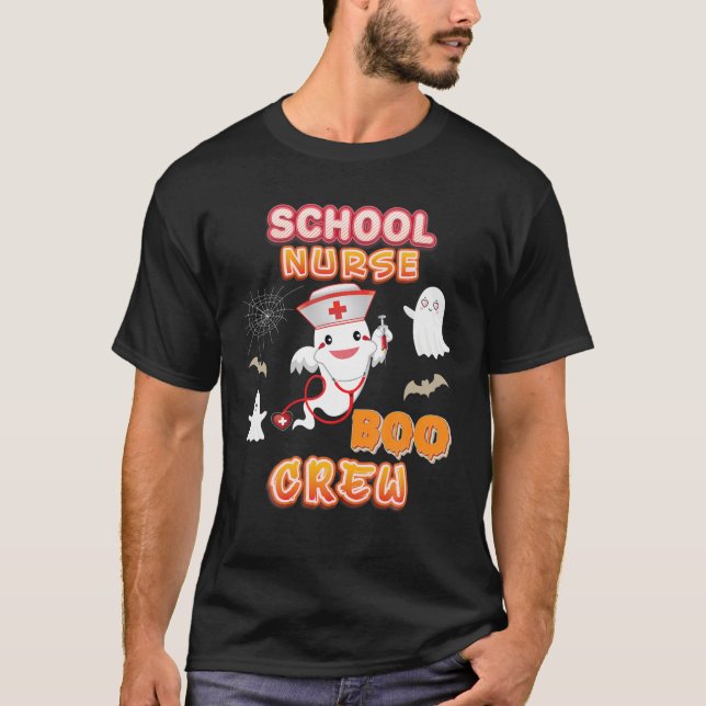 School Nurse Boo Crew Halloween Ghost Witch Pumpki T Shirt (Framsida)