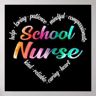 School Nurse Heart Ord Cloud Watercolor Rainbow Poster