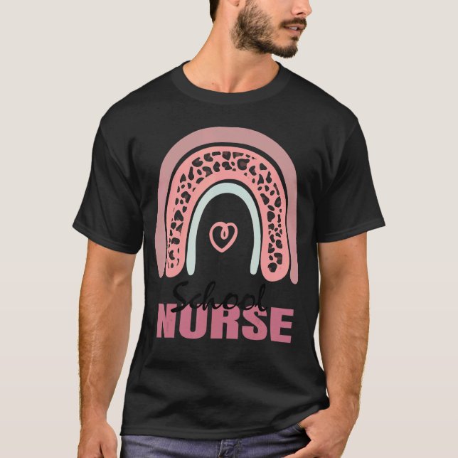 School Nurse Leopard Boho Rainbow Nursing School C T Shirt (Framsida)