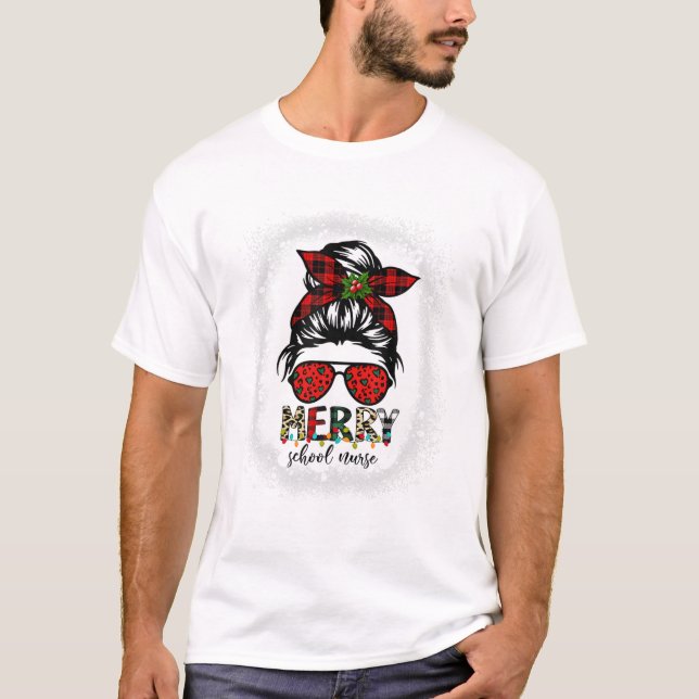 School Nurse Messy Bun Merry T Shirt (Framsida)