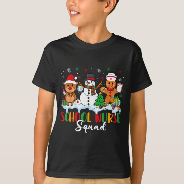 School Nurse Squad Reindeer Snowman Gingerbread Ch T Shirt (Framsida)
