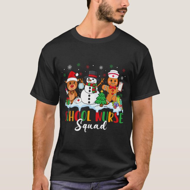 School Nurse Squad Reindeer Snowman Gingerbread Ch T Shirt (Framsida)