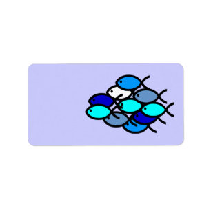 School of Christian Fish Symbols - Blue - Adressetikett