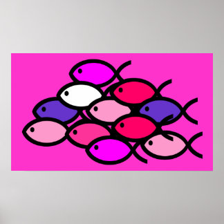 School of Christian Fish Symbols - Rosa Poster