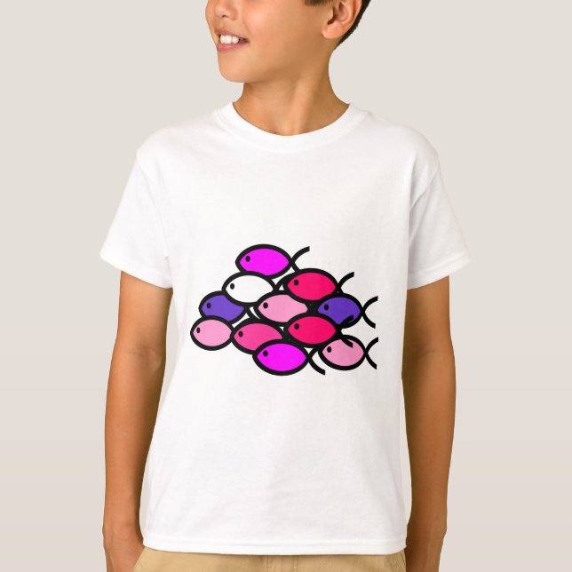 School of Christian Fish Symbols - Rosa T Shirt (Framsida)