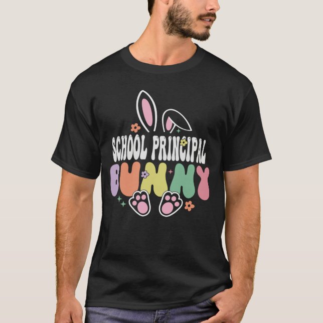 School Principal Bunny Easter Day Groovy Family Ma T Shirt (Framsida)