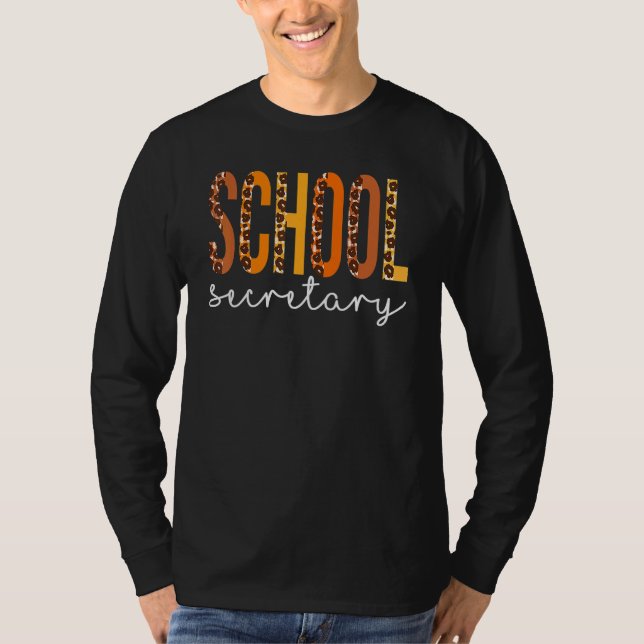 School Secretary Leopard Squad Cute Fall Autumn Th T Shirt (Framsida)