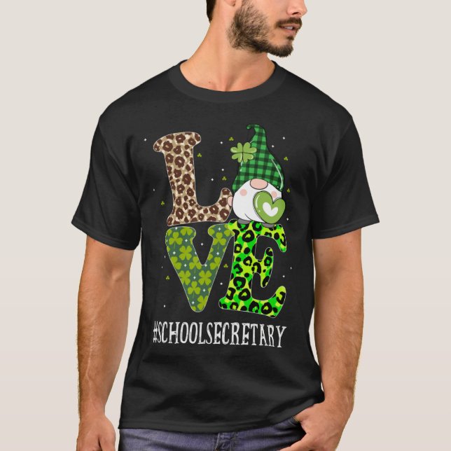 School Secretary Love St Patricks Day Gnome Leopar T Shirt (Framsida)