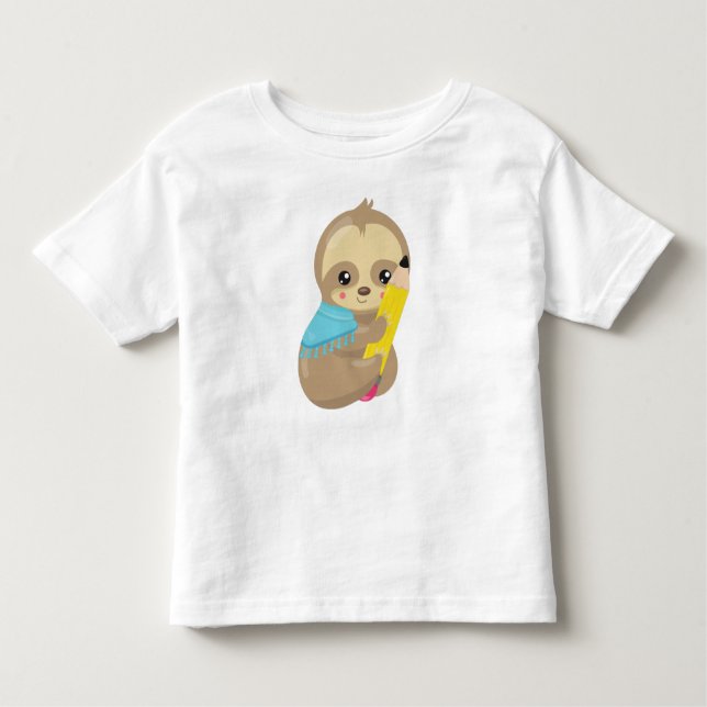 School Sloth, Cute Sloth, Baby Sloth, Pen, Penna T Shirt (Framsida)