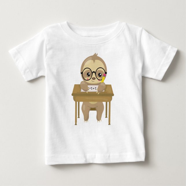 School Sloth, Cute Sloth, Baby Sloth, School Desk T Shirt (Framsida)