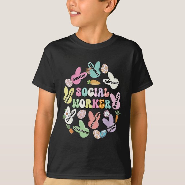 School Social Worker Bunny Funny Påsk Hoppy Soci T Shirt (Framsida)