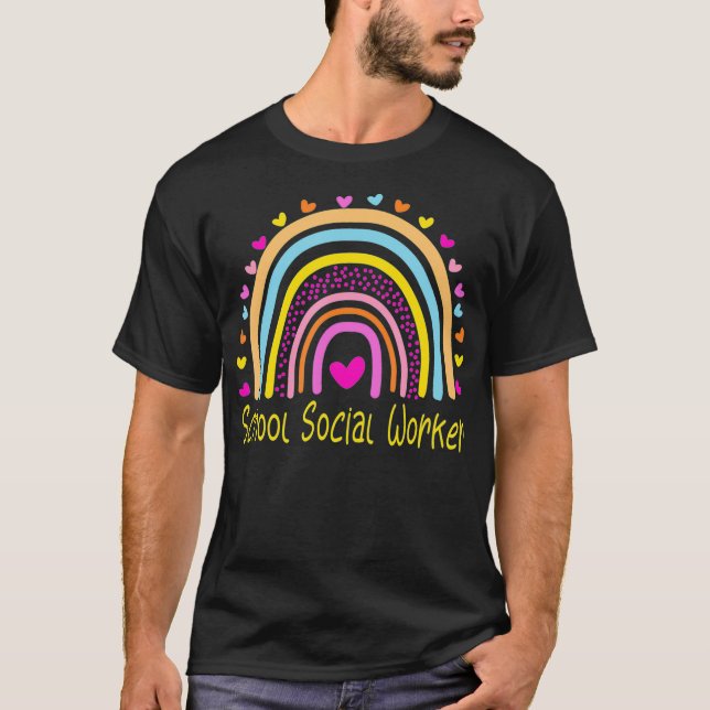 School Social Worker Rainbow  T Shirt (Framsida)