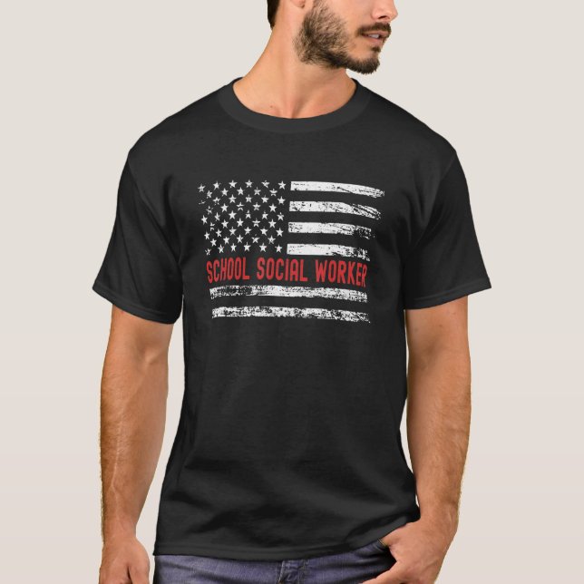 School Social Worker USA Flag Profession Retro Job T Shirt (Framsida)