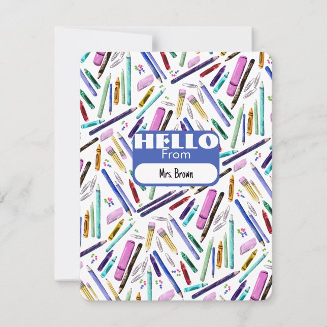 School supplies pattern anteckningskort (Framsida)