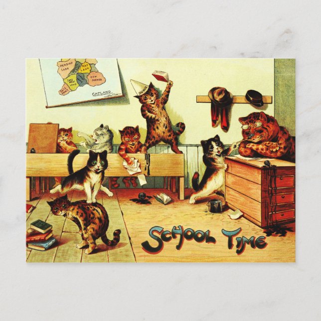 School Time Cats Louis Wain Vykort (Framsida)