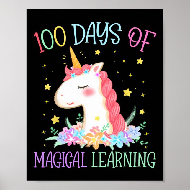 School Unicorn-dagen 100 dagar Magic Learning Gi Poster (Framsidan)