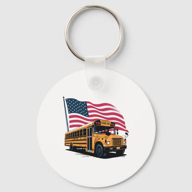 Schoolbussförare Usa Flagga  Nyckelring (Framsida)
