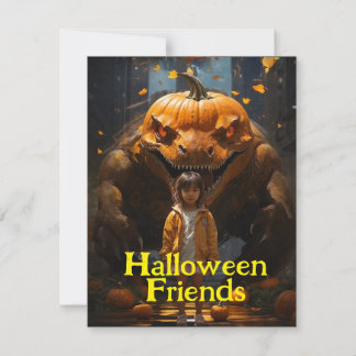 Schoolgirl och Pumpkin Dinogoblin Halloween Julkort