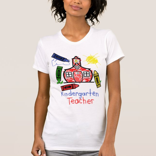 Schoolhouse & Crayon för Skjorta för dagislärare T Tee (Framsida)