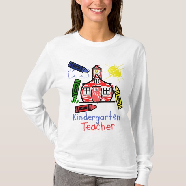 Schoolhouse & Crayon för Skjorta för dagislärare T Tröja (Framsida)