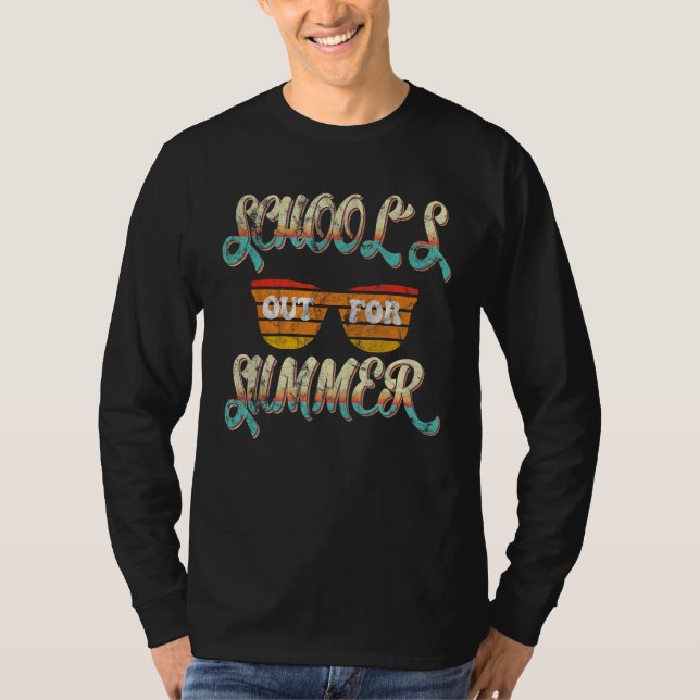Schools Out For Summer Teacher 2003 Retro Groovy v T Shirt (Framsida)