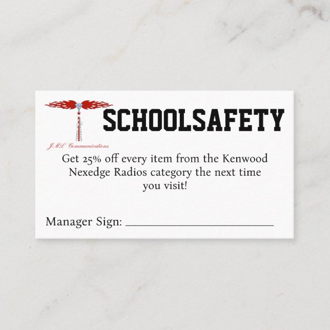 SCHOOLSAFETY Coupon Visitkort (Framsida)