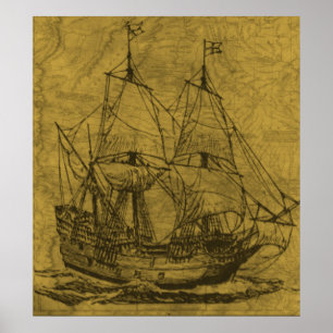 Schooner- och vintagekarta poster