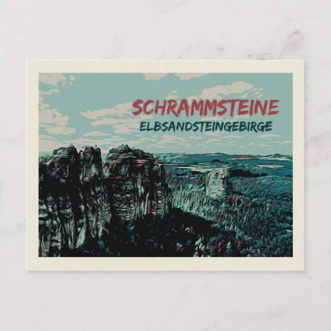 Schrammsteine, Elbe Sandstone-bergen Vykort (Framsida)