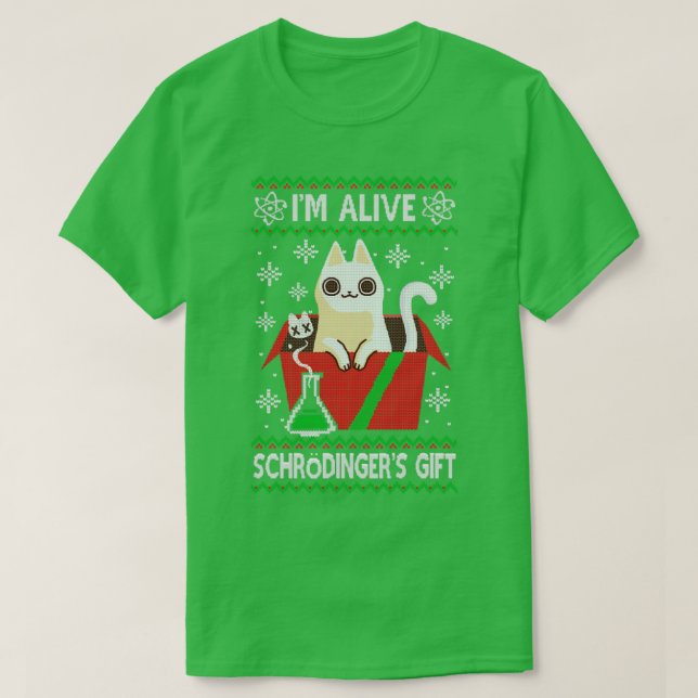Schrdingers Gift Ugly jul Sweater Science T Shirt (Design framsida)