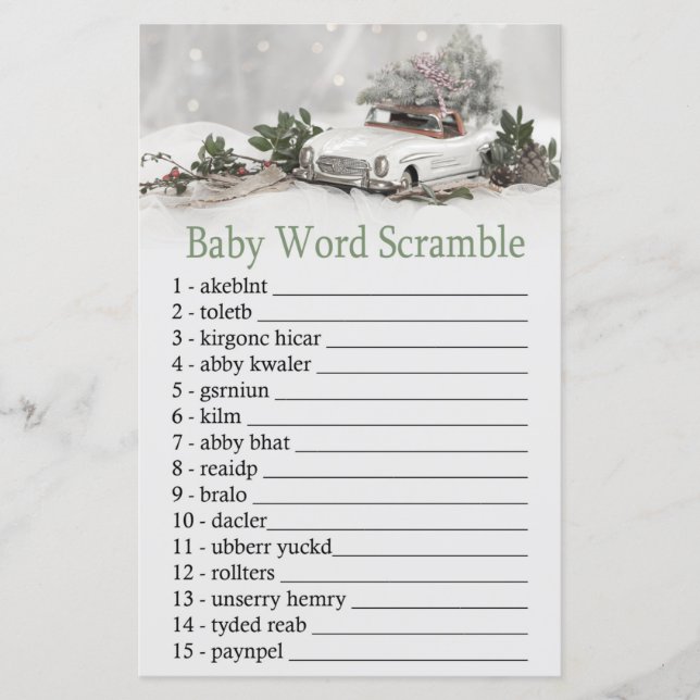 Schristmas-bilskårspel vid Baby ord (Framsida)