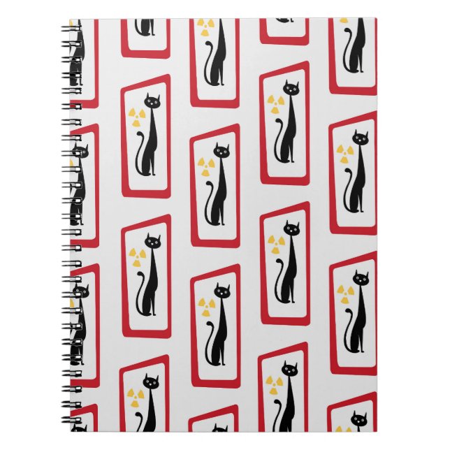 Schrödinger's Cat Mid Century Modern Red Anteckningsbok (Framsidan)