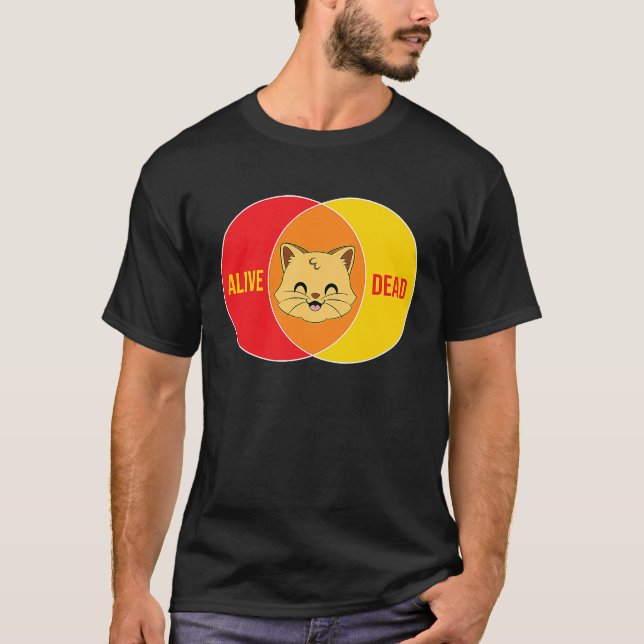 Schrödingers katt död eller levande fysik t shirt (Framsida)