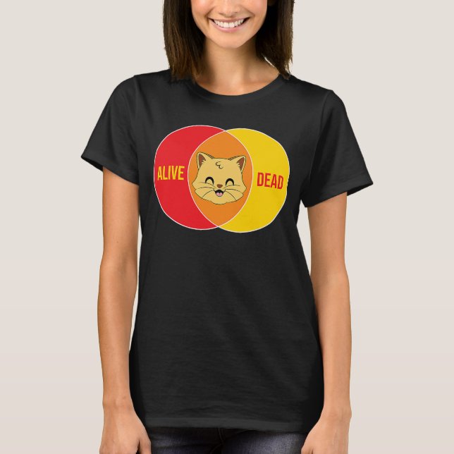 Schrodingers katt död eller levande fysik t shirt (Framsida)