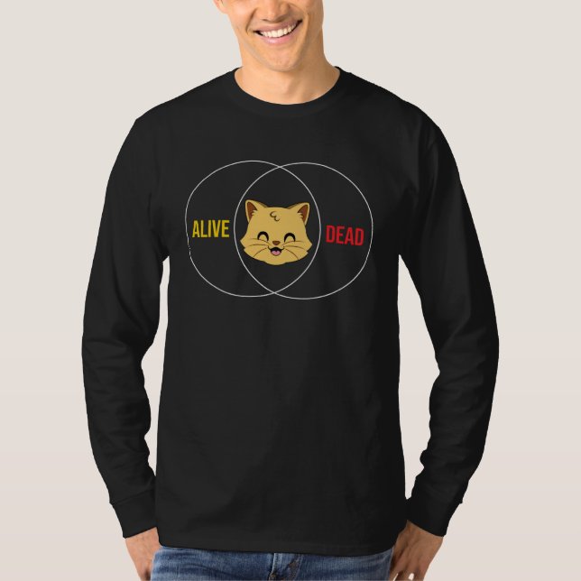 Schrödingers katt död eller levande fysik t shirt (Framsida)